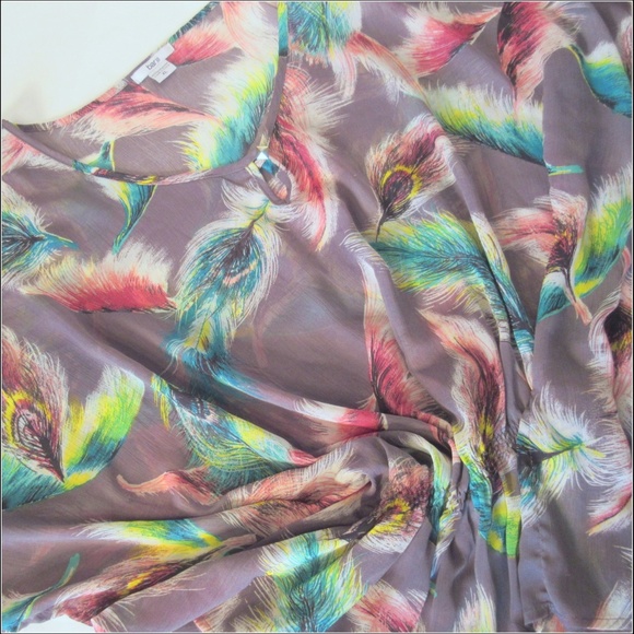 Bar III Tops - Bar III Peacock Print Sheer Blouse XL